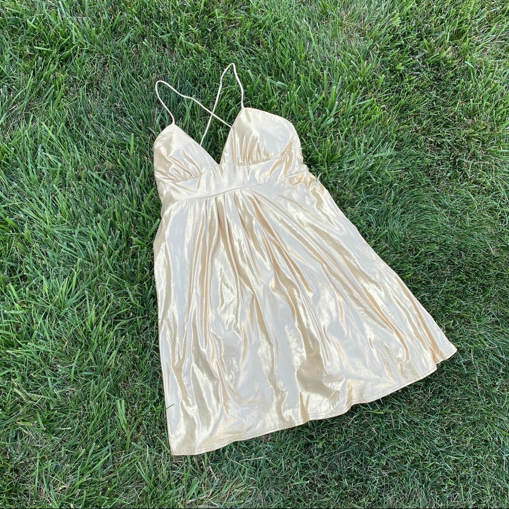 Y2K gold foil raced back shiny dress mini md lg